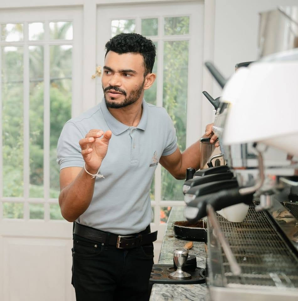Gayan Rukmal teaching espresso preparation